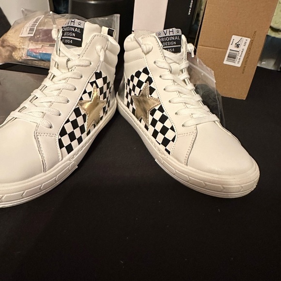 Vintage Havana Shoes - Vintage Havana White and Black Sneakers with Silver and Gold Accents